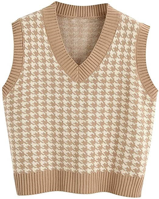 Damen Strickweste mit modernem Hahnentritt-Muster Drune