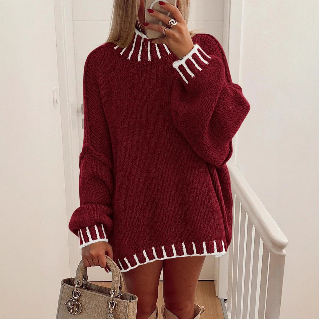 Damen lässiger Grobstrickpullover mit modernem Streifenmuster Drune
