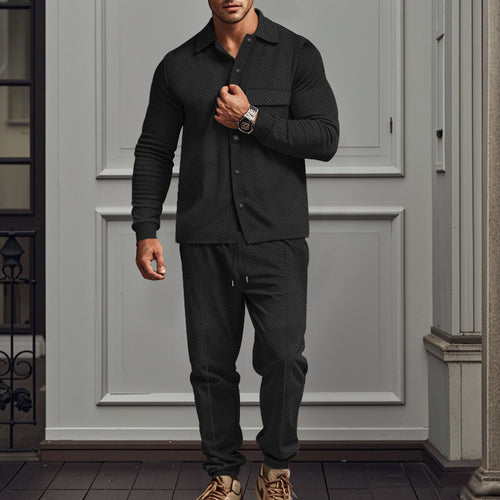 Herren nan feinstrukturiertes Hemdjacke- und Jogginghose-Set aus Sweat mit schmaler Passform Drune