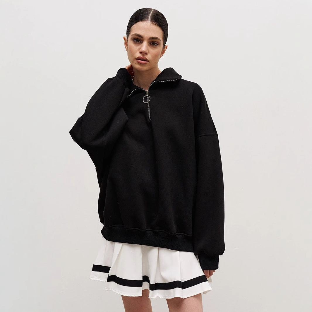 Damen Sportlicher Stehkragen Pullover Drune