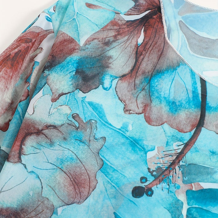 Damen transparenter Strandoberteil mit floralem Muster Drune