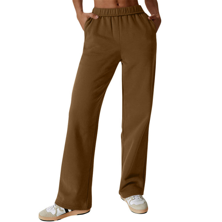 Damen nan weite hochgeschnittene Jogginghose aus weichem Sweat mit elastischem Bund und Eingrifftaschen Drune