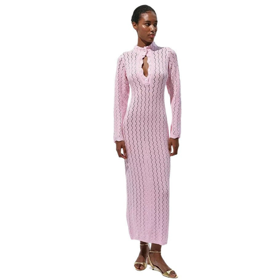 Damen Figurumspielendes Maxikleid mit hohem Kragen Drune