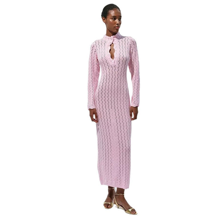 Damen Figurumspielendes Maxikleid mit hohem Kragen Drune