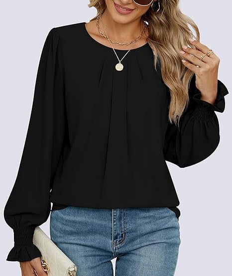 Damen elegante Bluse mit Puffärmeln Drune