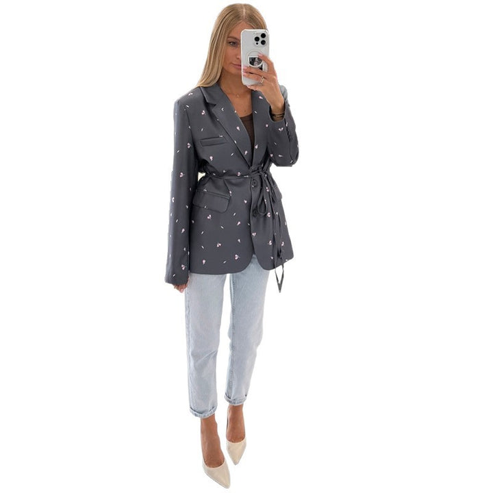 Damen trendiger Blazer mit taillierbarem Gürtel Drune