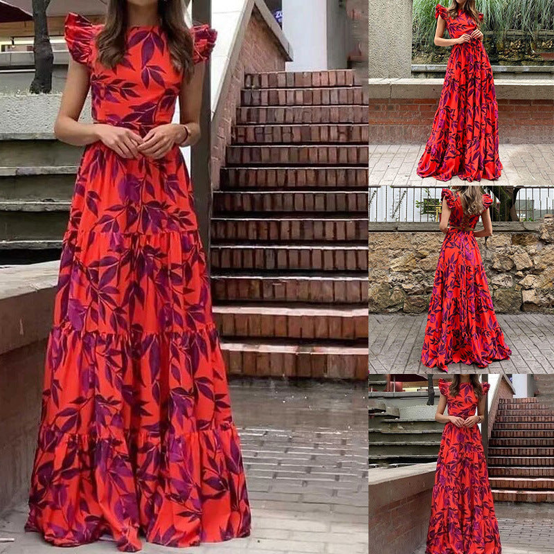 Damen Maxikleid mit voluminösem Rock und schulterfreien Puffärmeln Drune