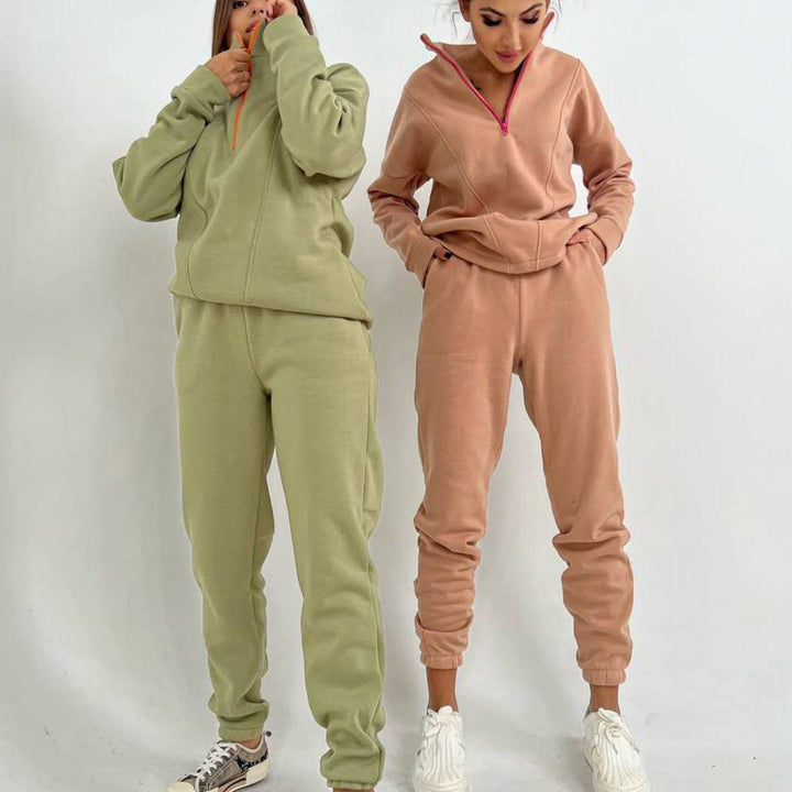 Damen sportliches Fleece-Jogginganzug mit Stehkragen Drune