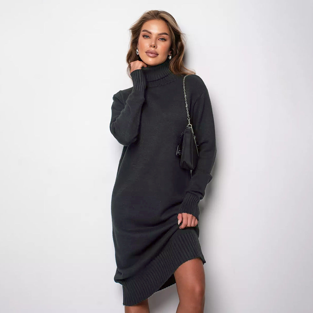 Damen Lange Strickkleid mit rollierendem Kragen und lässigem Schnitt Drune