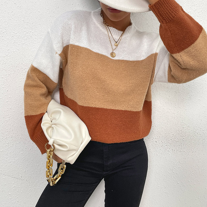 Damen modischer Pullover mit Farbblockdesign Drune