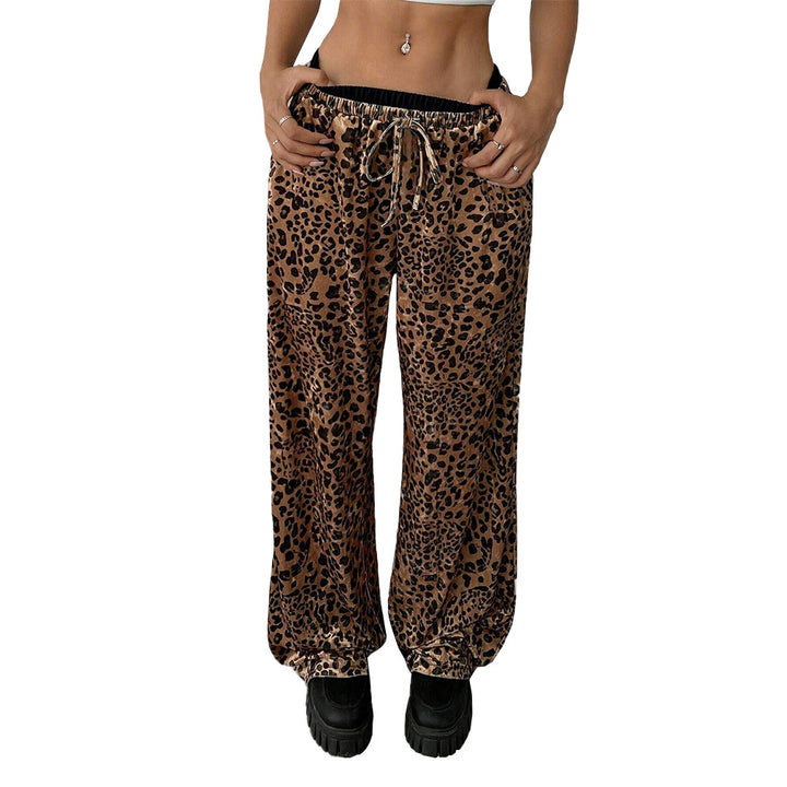 Damen weite Lounge-Hosen mit Leopardenmuster und elastischem Bund Drune