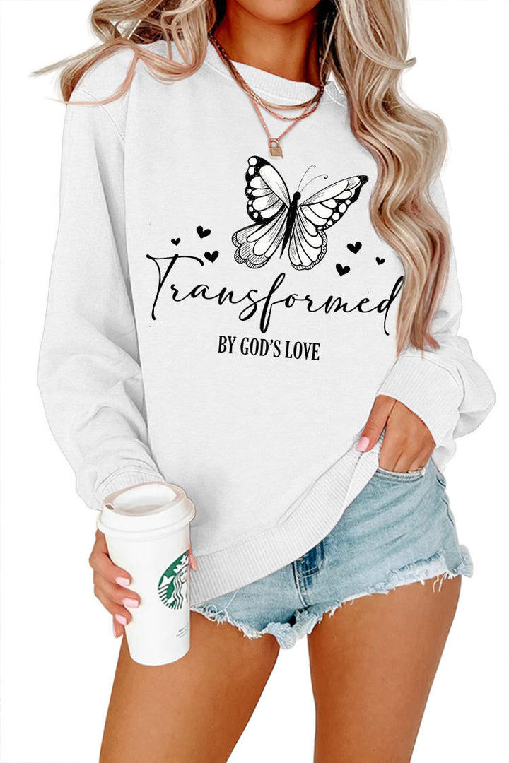 Damen Sweatshirt mit künstlerischem Schmetterlingsmotiv und inspirierendem Schriftzug Drune
