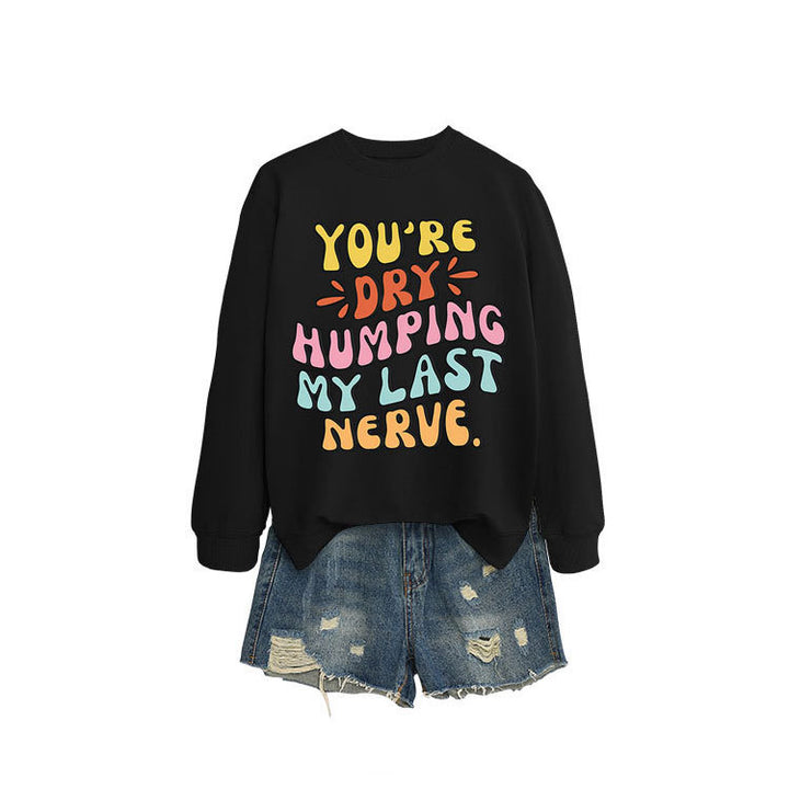 Damen Sweatshirt mit fröhlichem Comic-Slogan und lässigem Schnitt Drune