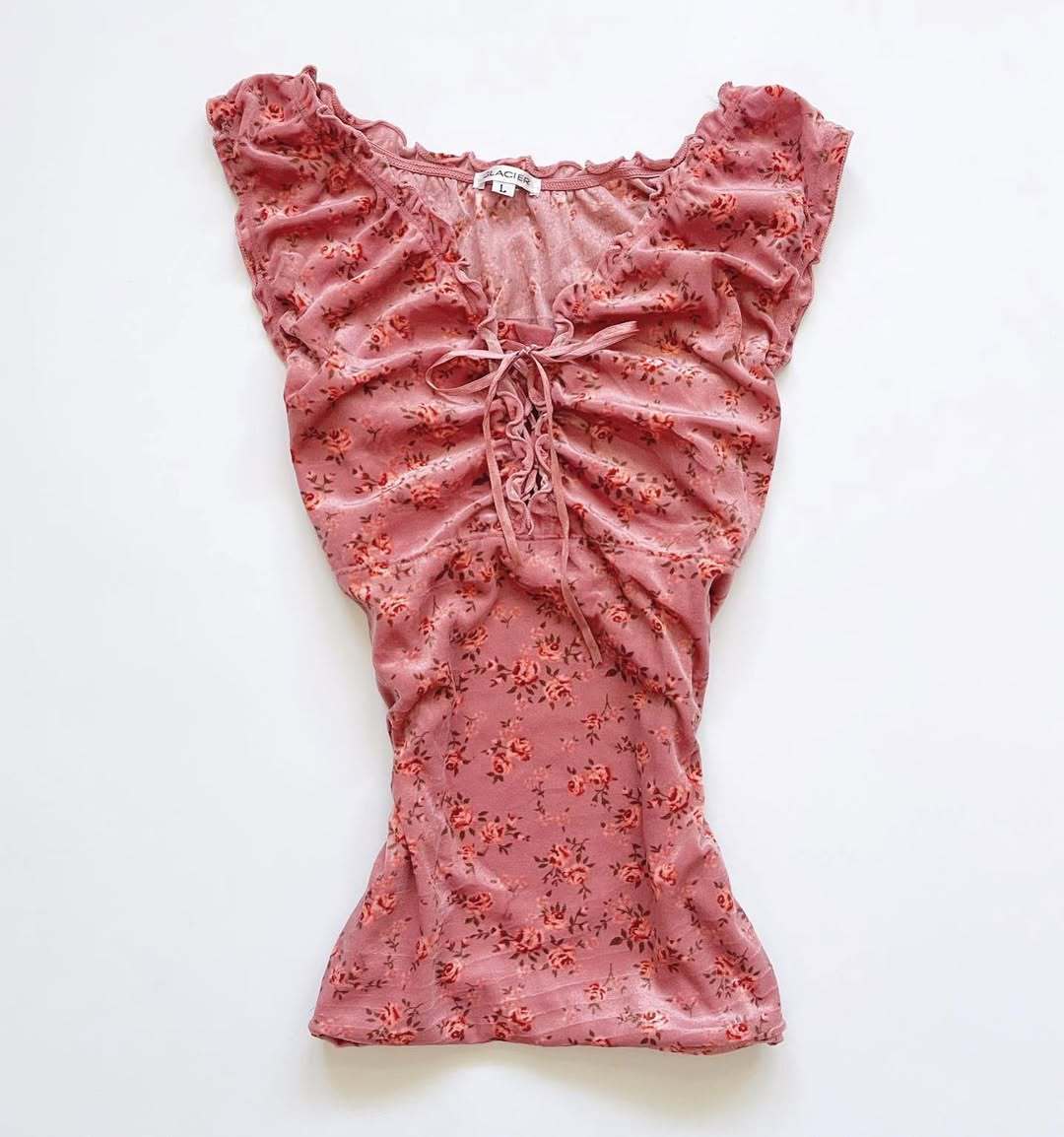 Damen Spitzenshirt mit Raffung und floralem Muster Drune