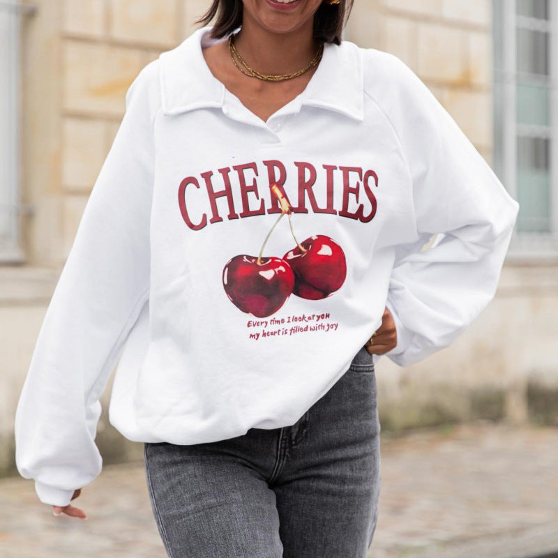 Damen Sweatshirt mit kreativem Kirschmotiv und modernem Schnitt Drune