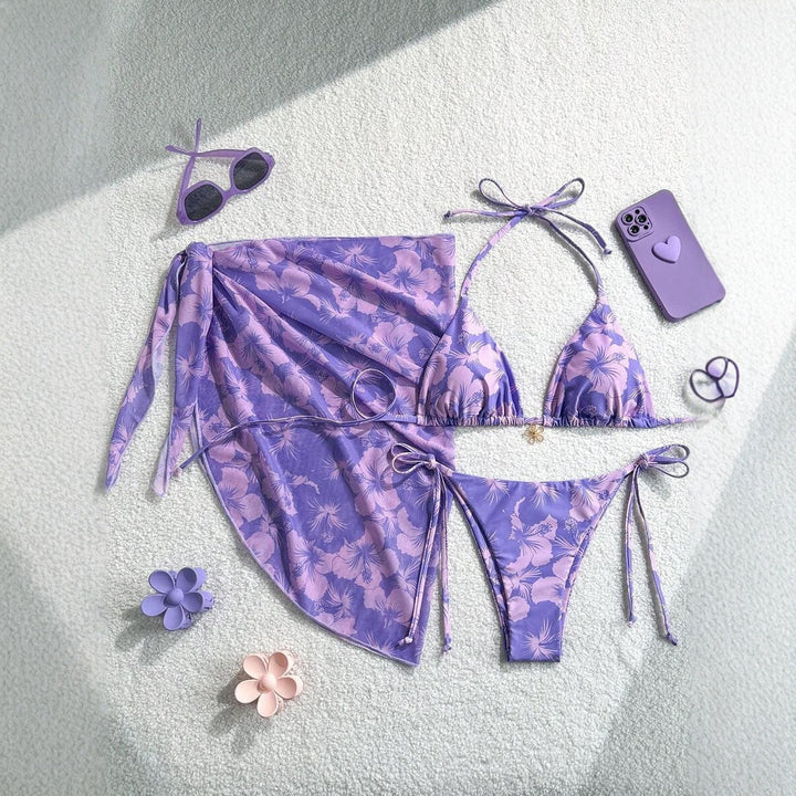 Damen Triangel-Bikini-Set mit verstellbaren Trägern und Wickeltuch Drune