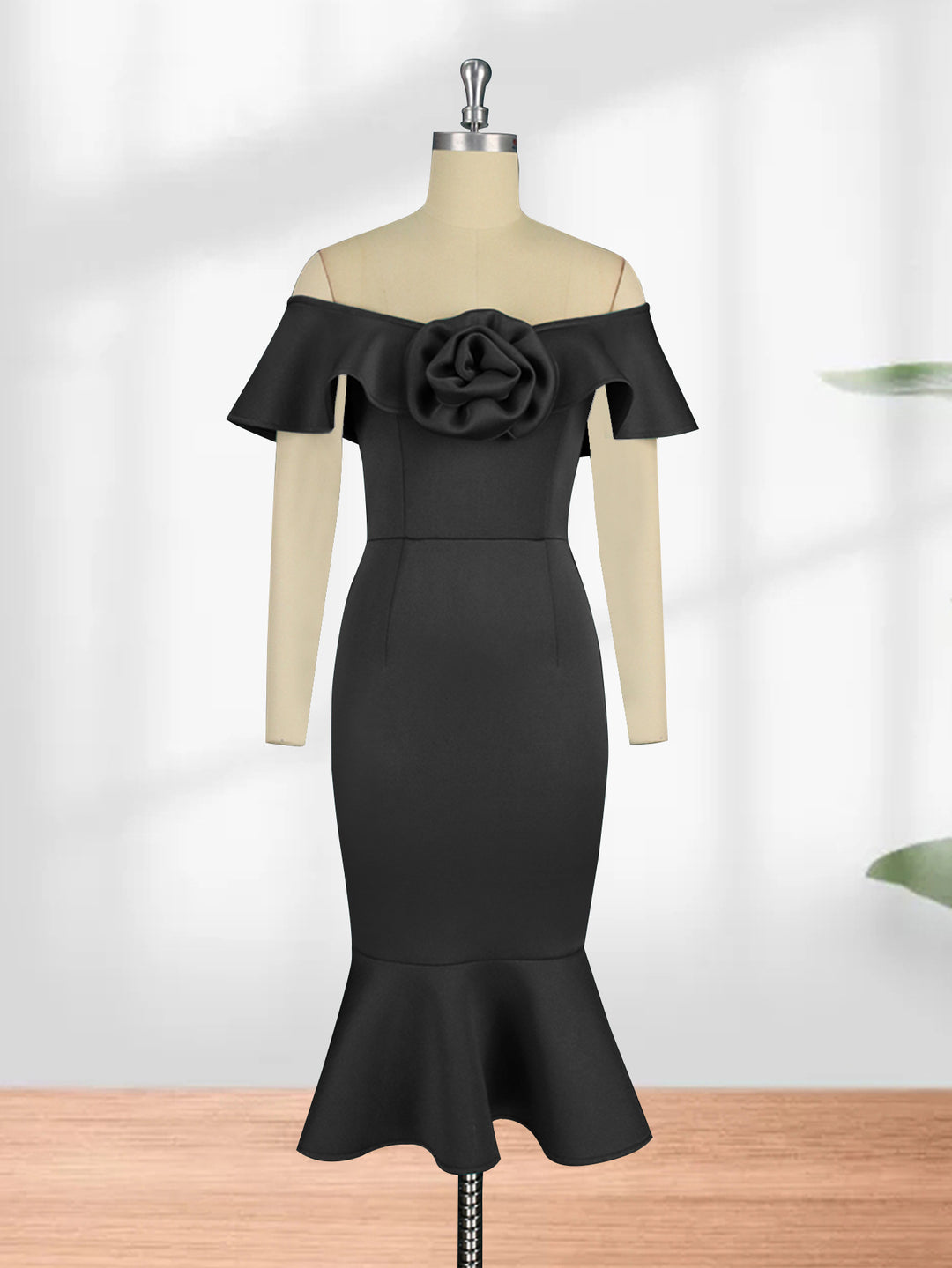 Damen figurbetontes Abendkleid mit Rüschendetails Drune