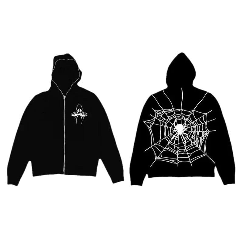 Damen Graphic Zip-Up Hoodie mit Spinnen Design Drune