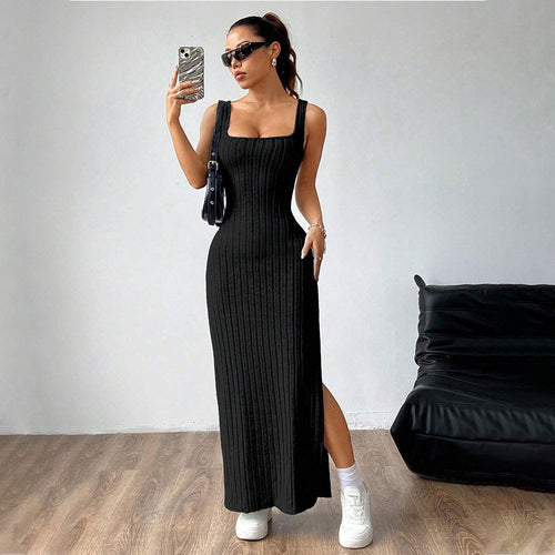Damen Maxikleid mit elegantem Rib-Muster und seitlichem Schlitz Drune