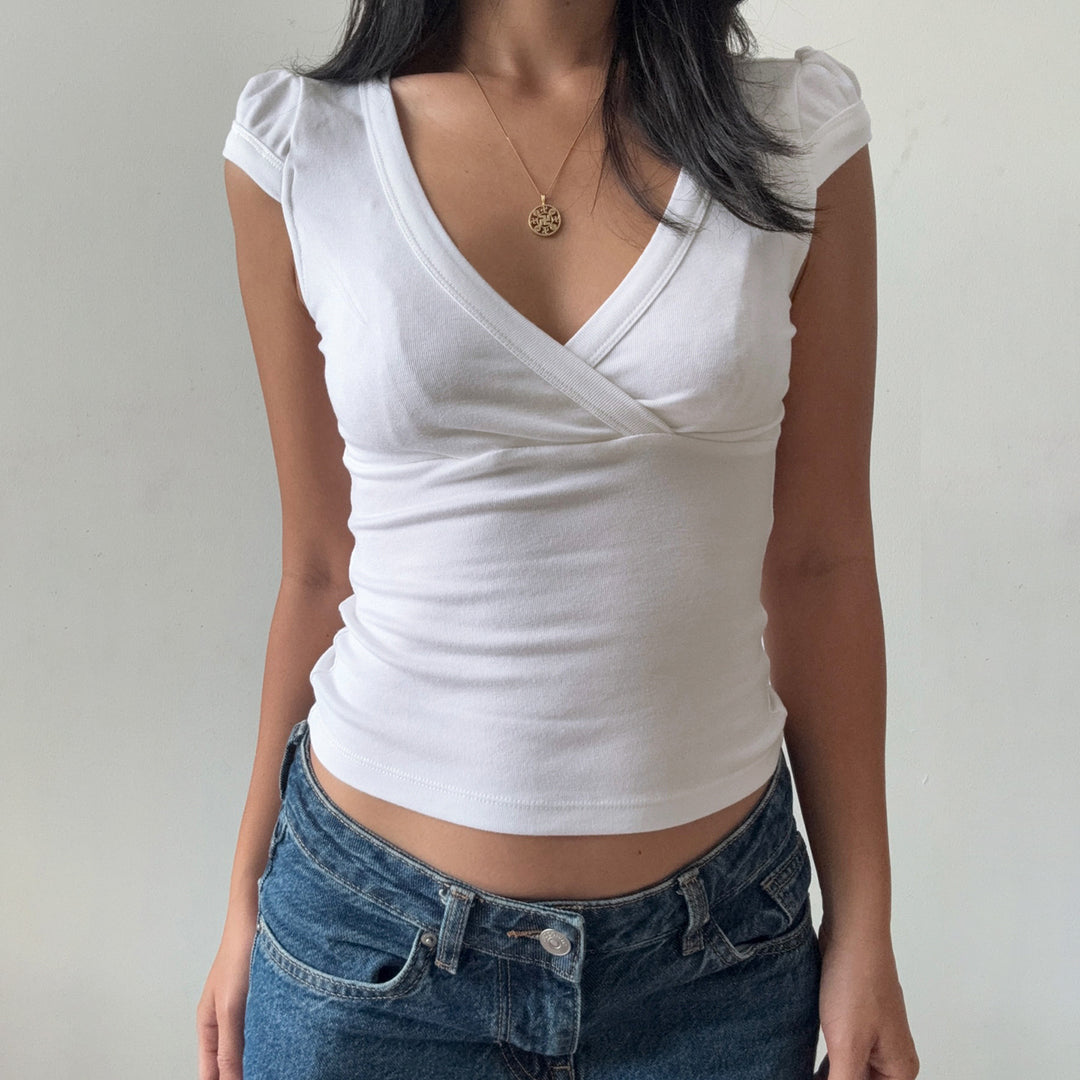 Damen Wickelshirt mit elegantem V-Ausschnitt und figurbetontem Schnitt Drune