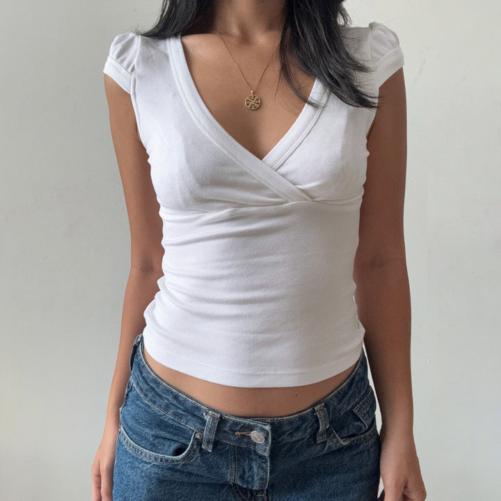 Damen Wickelshirt mit elegantem V-Ausschnitt und figurbetontem Schnitt Drune