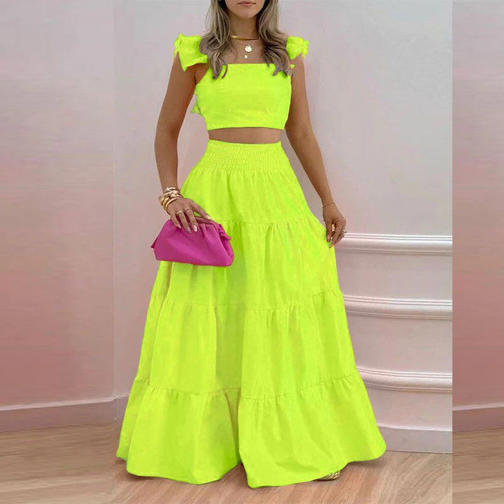 Damen Zweiteiler mit floralem Design und voluminösem Rock Drune