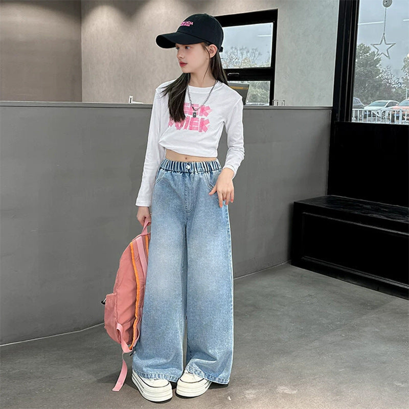 Damen weite Jeans mit elastischem Bund Drune