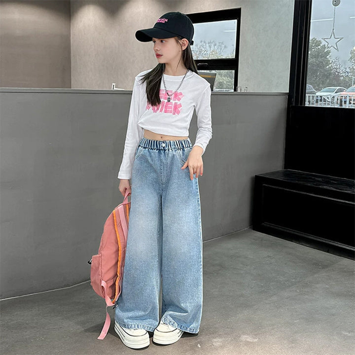 Damen weite Jeans mit elastischem Bund Drune