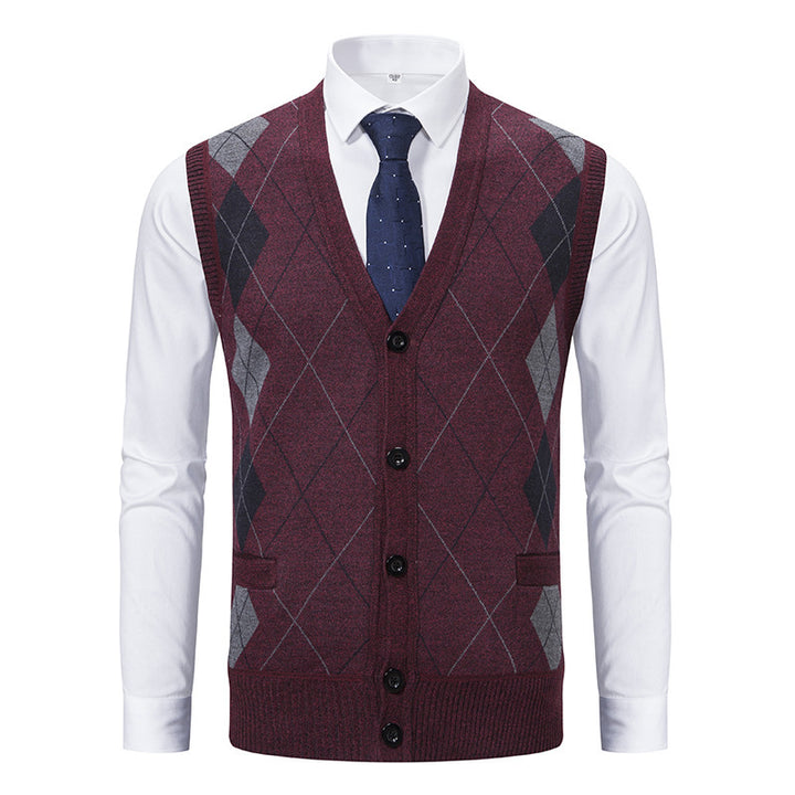 Herren elegante Strickjacke mit Rautenmuster und praktischen Taschen Drune