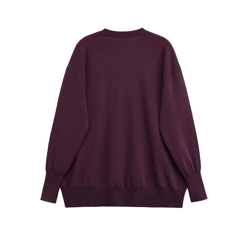Damen V-Ausschnitt Strickpullover mit weiten Ärmeln und komfortablem Schnitt Drune