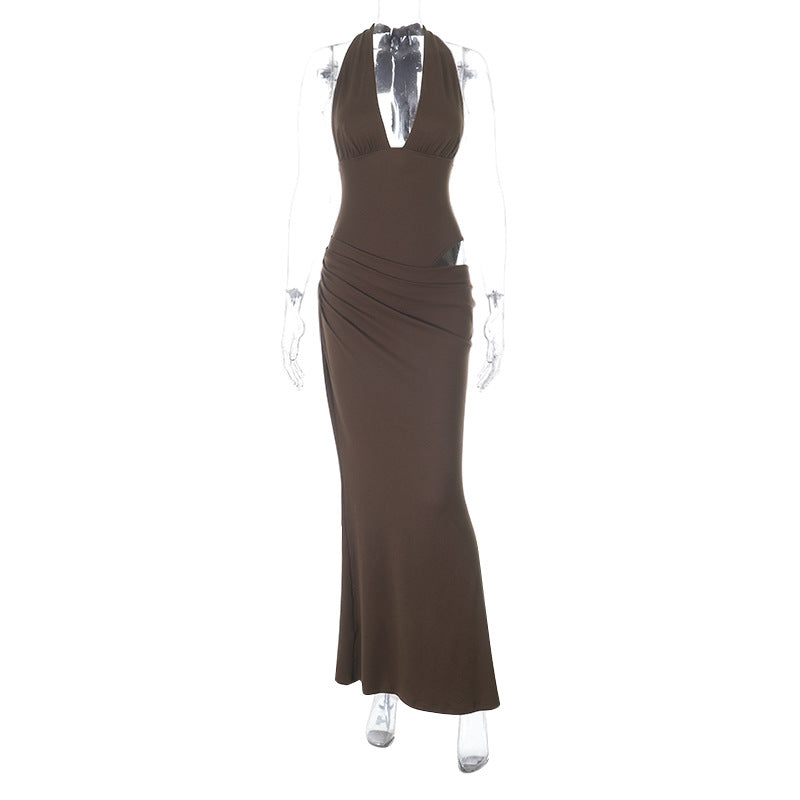 Damen langes, figurbetontes Abendkleid mit lässigem V-Ausschnitt Drune