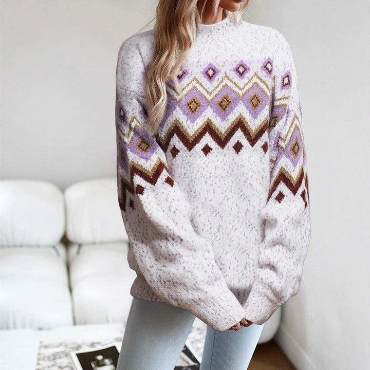Damen Strickpullover mit geometrischem Muster und lockerem Schnitt Drune