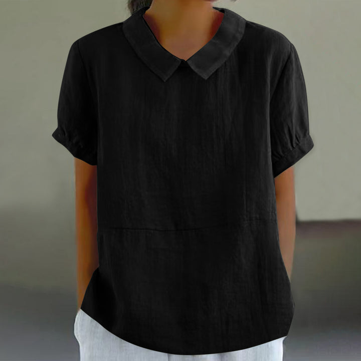 Damen luftige Bluse mit Kragen und umschlägigen Ärmeln Drune