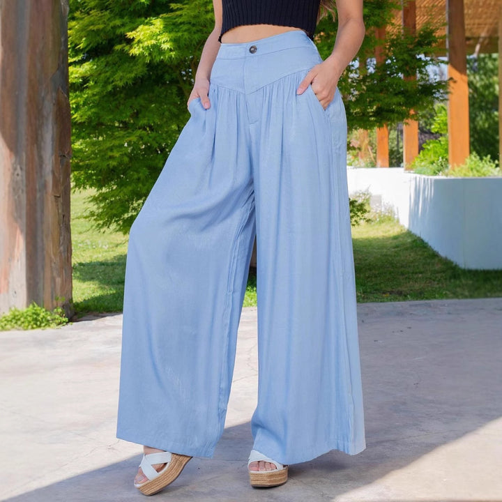 Damen nan hochgeschnittene Palazzo-Hose mit geraffter Passe, weitem Bein und Eingrifftaschen Drune