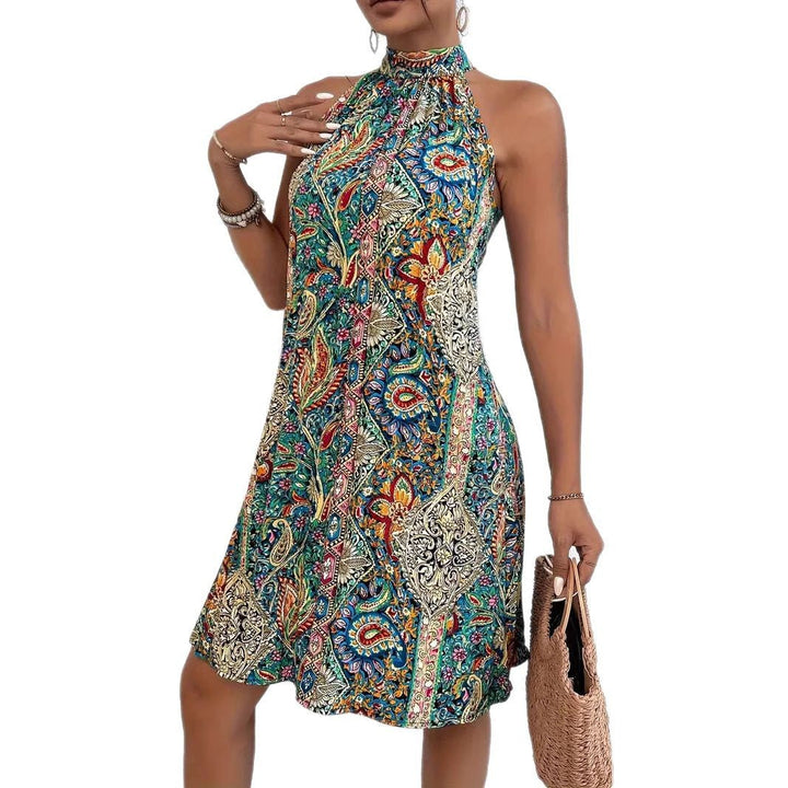 Damen Halterneck Kleid mit buntem Paisley-Muster Drune
