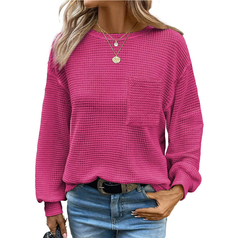 Damen lässiger Sweatshirt mit Struktur und Brusttasche Drune