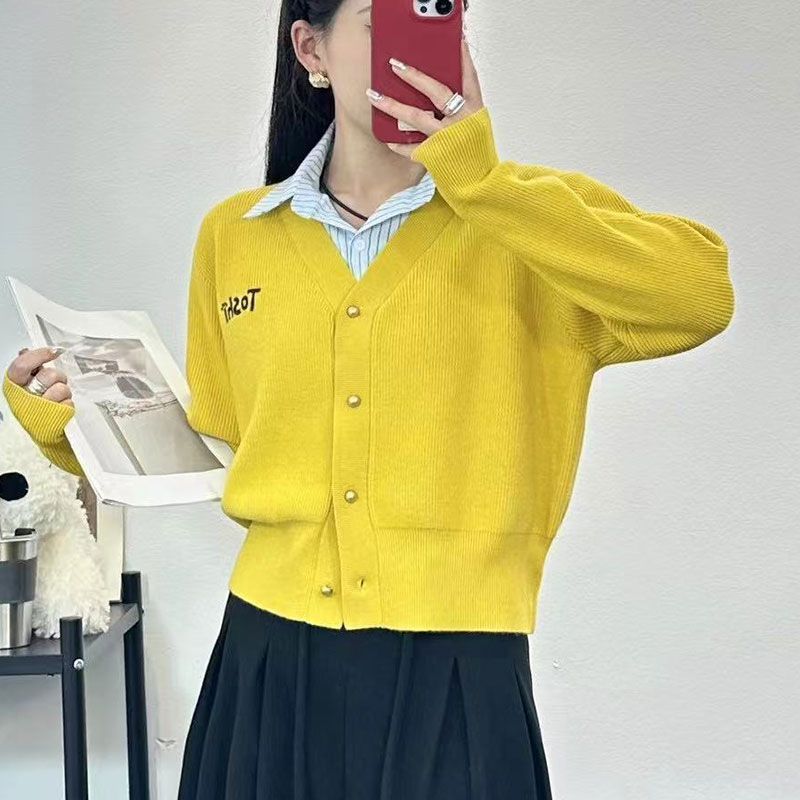 Damen lässige Strickjacke mit V-Ausschnitt und dekorativen Knöpfen Drune