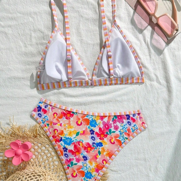 Damen Triangel-Bikini-Set mit floralem Muster und verspieltem Design Drune