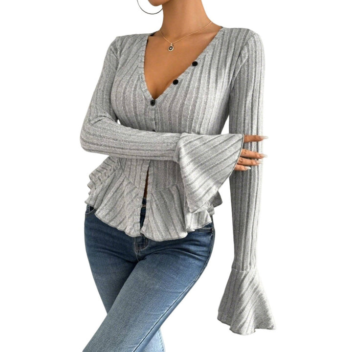 Damen modische Strickjacke mit taillierter Silhouette und dekorativen Rüschendetails Drune