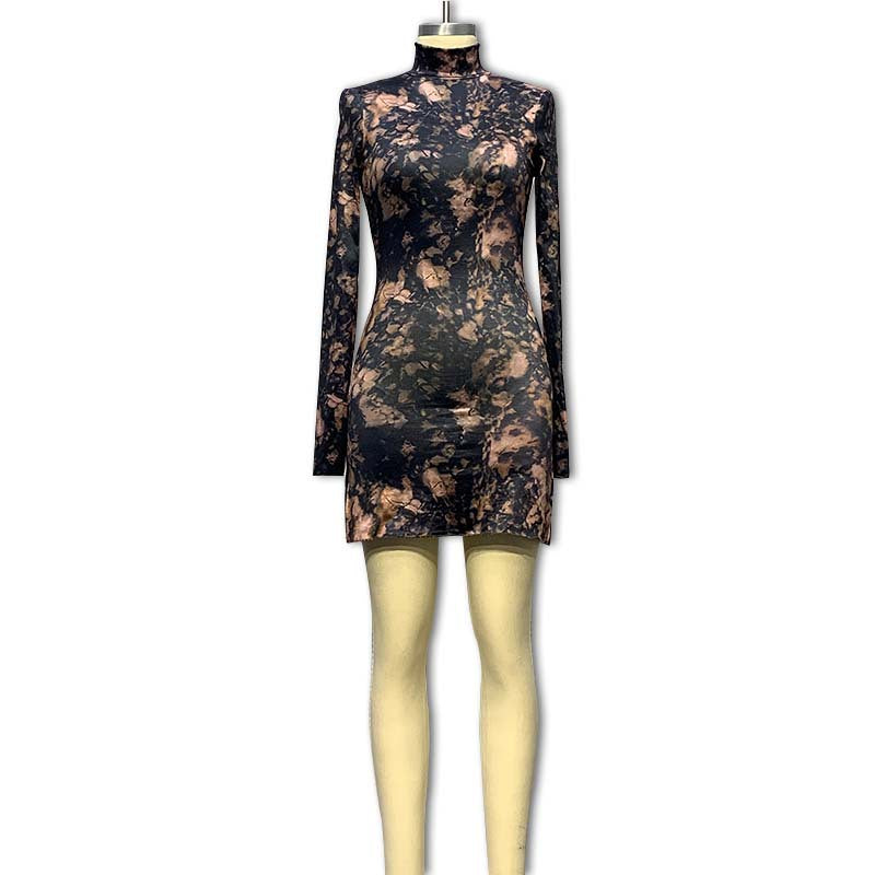 Damen Kurzarmkleid mit asymmetrischem Saum und transparentem Oberteil Drune