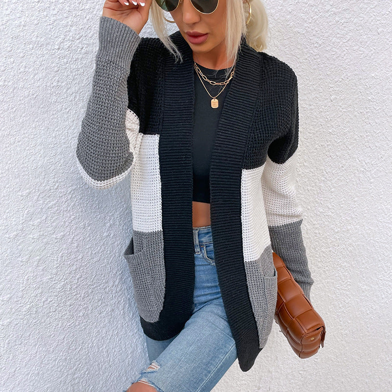 Damen Strickjacke mit modernem Farbblockdesign und praktischen Taschen Drune