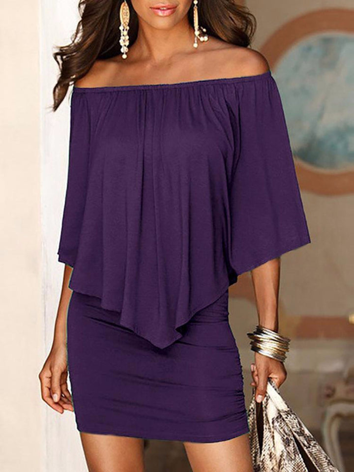 Damen Off-Shoulder Minikleid mit fließendem Oberteil und Taillenbetonung Drune