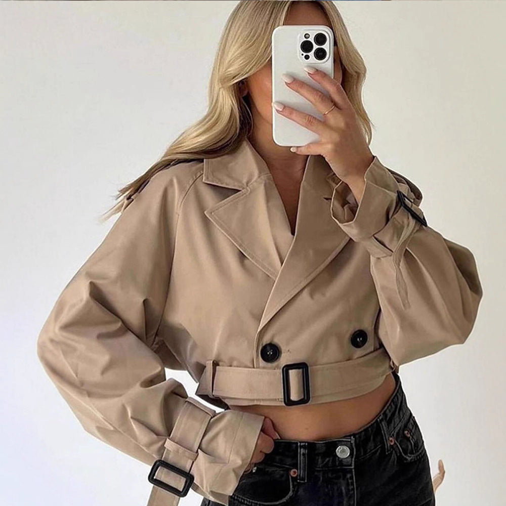 Damen modische Trenchjacke mit Gürtel und oversized Schnitt Drune