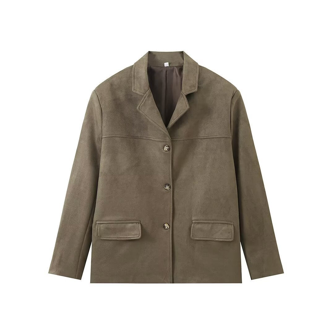 Damen elegante Kunstlederjacke mit aufgesetzten Taschen Drune