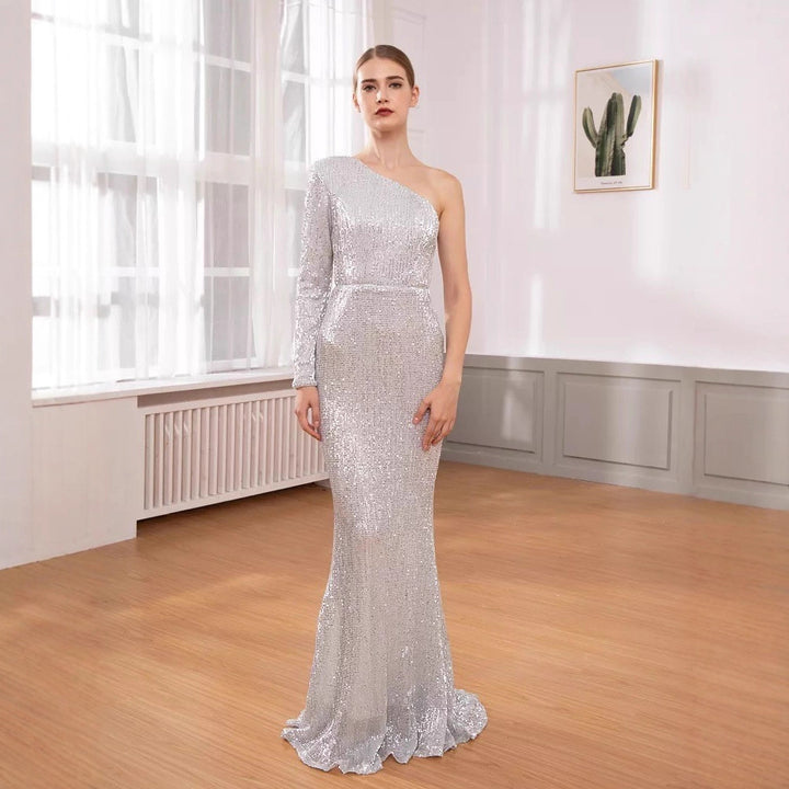 Damen Glitzerndes Elegantes Abendkleid mit schimmerndem Effekt und asymmetrischem Schnitt Drune