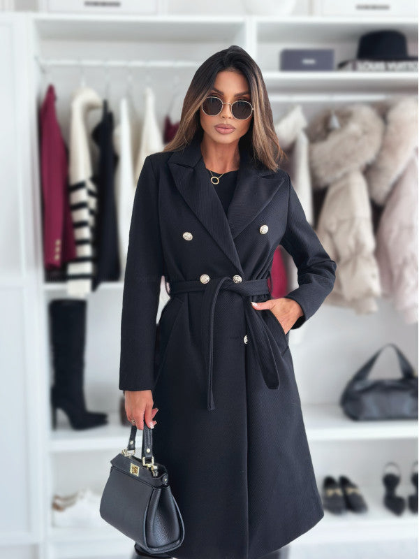 Damen Eleganter Double-Breasted Trenchcoat mit Gürtel und feinen Details Drune
