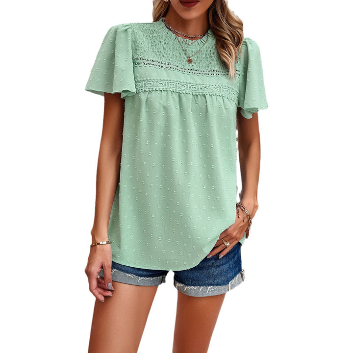 Damen Bluse mit Puffärmeln und dekorativer Spitzenverarbeitung Drune
