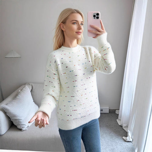 Damen Bequemer Strickpullover mit buntem Punktdesign Drune