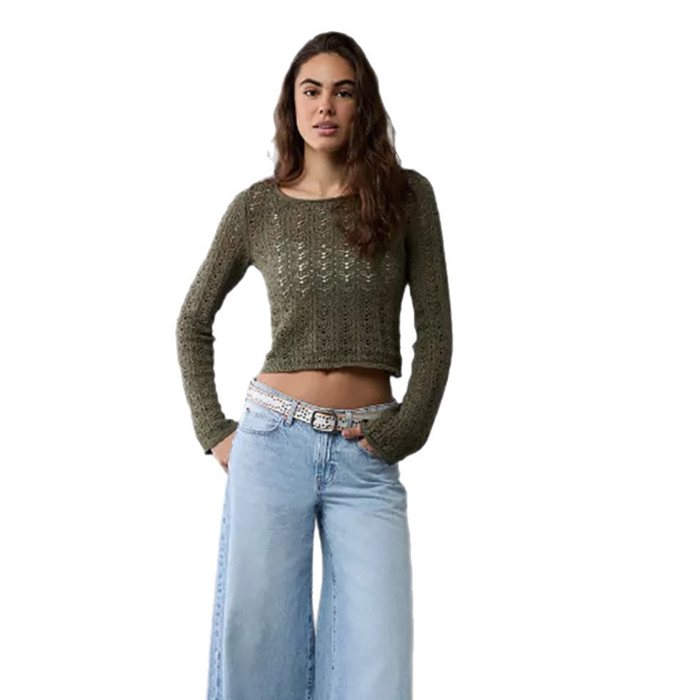 Damen Elegantes Strickoberteil mit feinem Lochmuster Drune