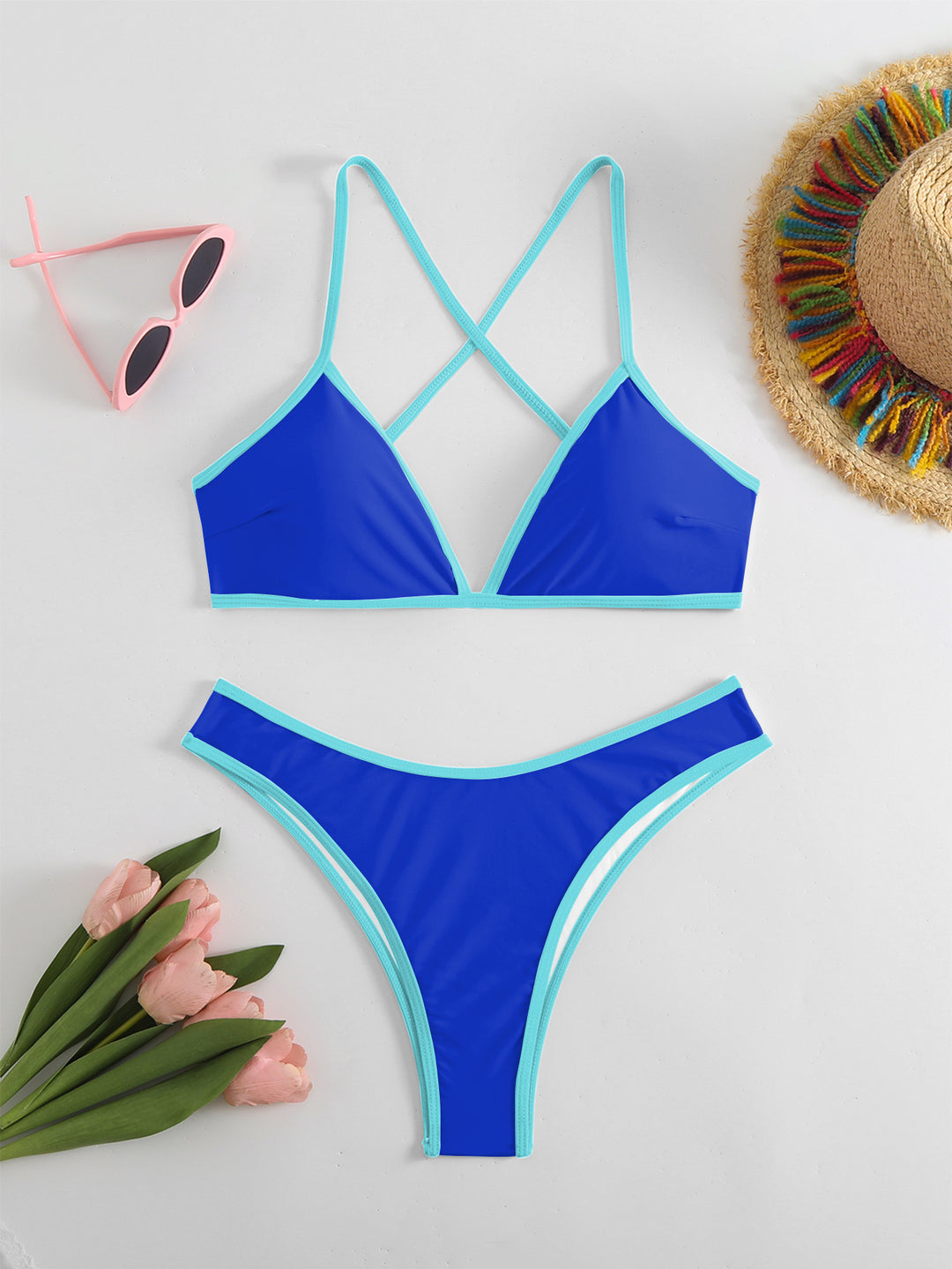 Damen Bikini-Set mit modischen X-Trägern und hoch geschnittenem Bottom Drune
